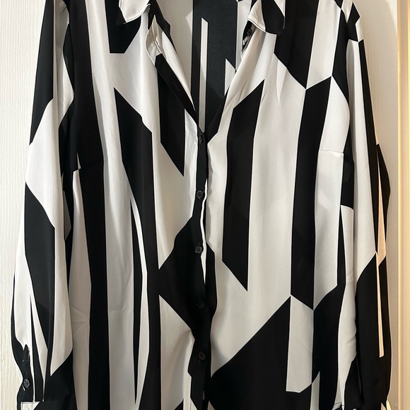 New York & Company Tops - New York & Company Black and White Striped Button Down Shirt